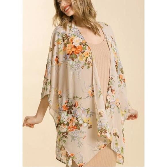 Umgee English Garden Open Front Flowy Chiffon Kimono small - medium - Picture 1 of 13